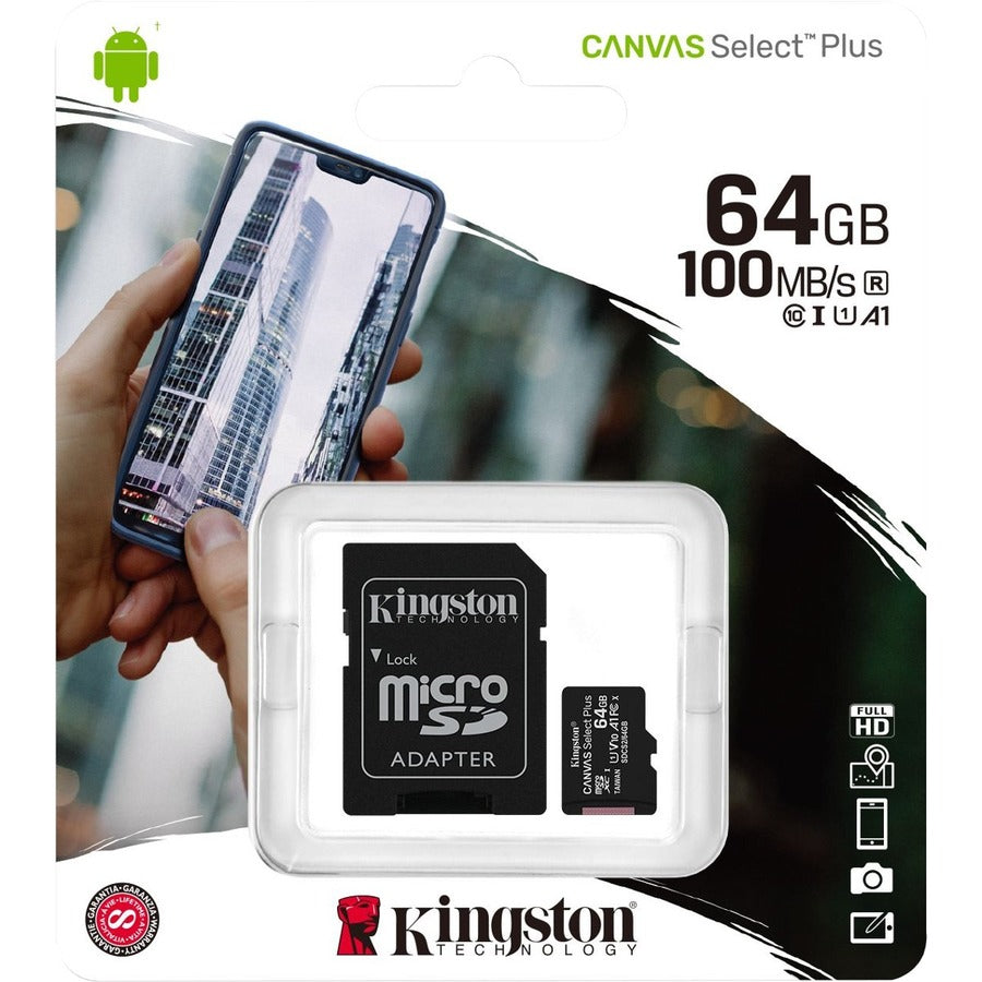 Kingston Canvas Select Plus SDCS2 64 GB Class 10/UHS-I (U1) microSDXC - 1 Pack SDCS2/64GB