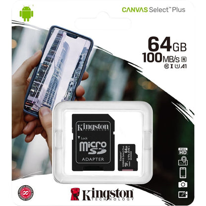 Kingston Canvas Select Plus SDCS2 64 GB Class 10/UHS-I (U1) microSDXC - 1 Pack SDCS2/64GB