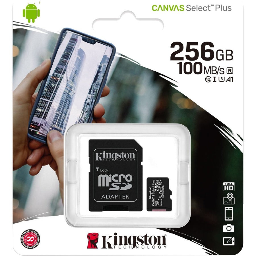 Carte microSDXC Kingston Canvas Select Plus SDCS2 256 Go Classe 10/UHS-I (U3) - 1 paquet SDCS2/256 Go
