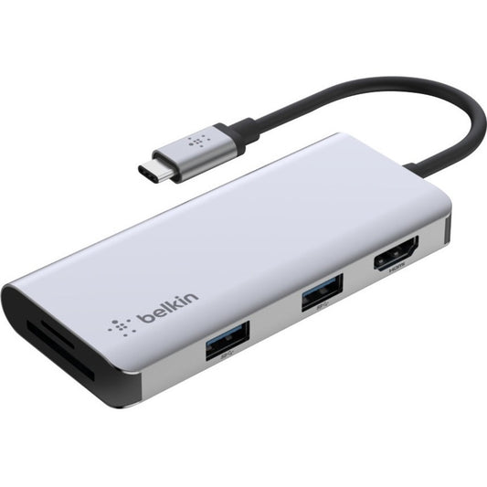 Adaptateur multiport 5 en 1 USB-C de Belkin, station d'accueil pour ordinateur portable, 2 x USB-A 3.1, HDMI 4K à 30 Hz, transfert de données jusqu'à 5 Gps PVC002BTSGY