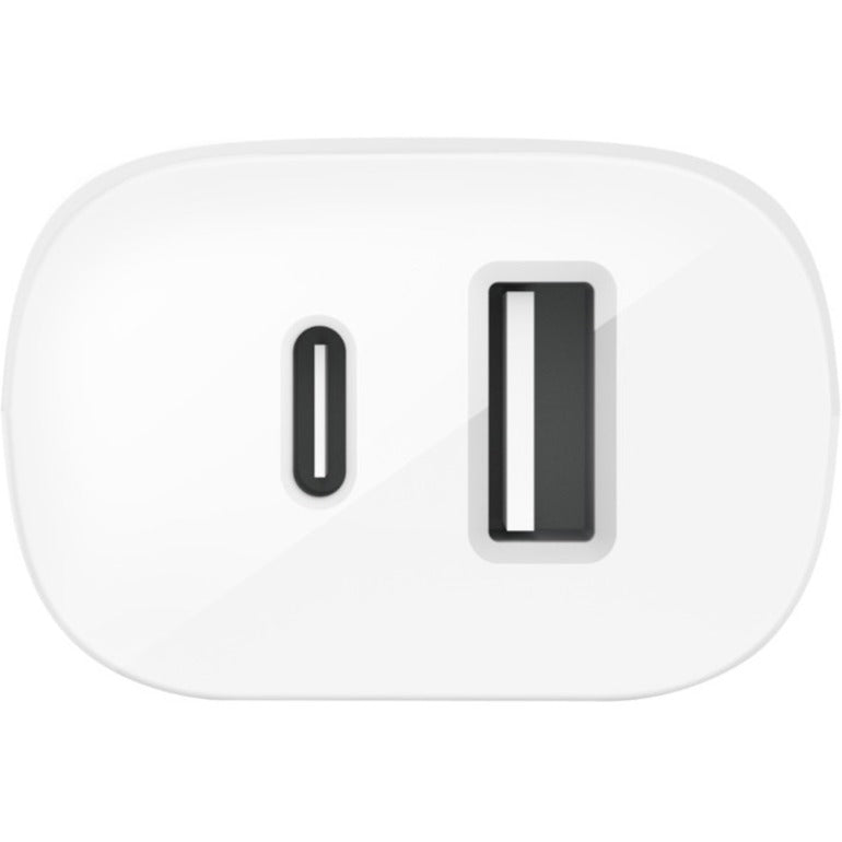 Chargeur mural portable Belkin 37 W à double port USB-C - 1 x USB-A (12 W), 1 x USB-C (30 W) - Charge rapide - Adaptateur secteur - Blanc WCB007DQWH