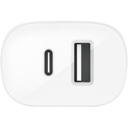 Chargeur mural portable Belkin 37 W à double port USB-C - 1 x USB-A (12 W), 1 x USB-C (30 W) - Charge rapide - Adaptateur secteur - Blanc WCB007DQWH