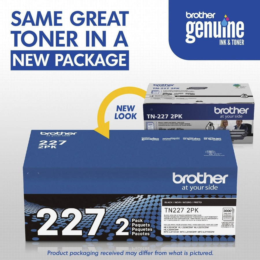 Cartouche de toner laser haute capacité d'origine Brother TN227 - Paquet de deux - Noir - 2 / Boîte TN227 2PK