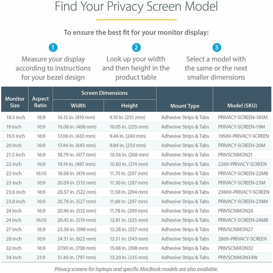 StarTech.com Filtre de confidentialité pour écran d'ordinateur 28 pouces 16:9, écran de confidentialité antireflet avec réduction de la lumière bleue de 51 %, angle de vue de +/- 30 degrés 2869-PRIVACY-SCREEN