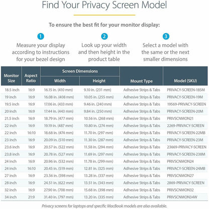 StarTech.com Filtre de confidentialité pour écran d'ordinateur 28 pouces 16:9, écran de confidentialité antireflet avec réduction de la lumière bleue de 51 %, angle de vue de +/- 30 degrés 2869-PRIVACY-SCREEN