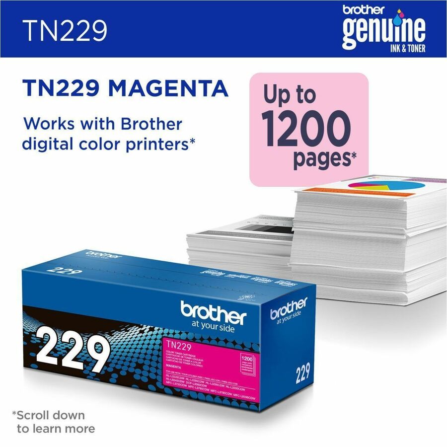 Cartouche de toner laser Brother d'origine à rendement standard - Magenta - 1 unité TN229M