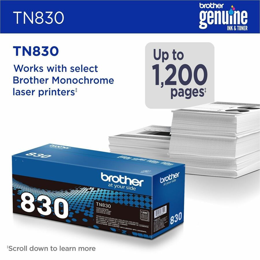 Cartouche de toner laser Brother d'origine à rendement standard - Noir - 1 unité TN830