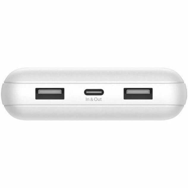 Chargeur portatif Belkin 15 W à 3 ports USB - 20 000 mAh - 2 x USB-A (12 W), 1 x USB-C (15 W) - avec câble USB-A vers USB-C - Blanc BPB012BTWH
