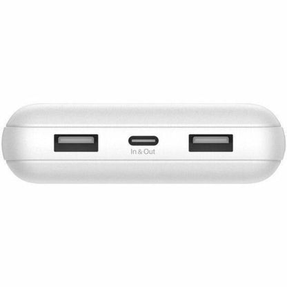 Chargeur portatif Belkin 15 W à 3 ports USB - 20 000 mAh - 2 x USB-A (12 W), 1 x USB-C (15 W) - avec câble USB-A vers USB-C - Blanc BPB012BTWH