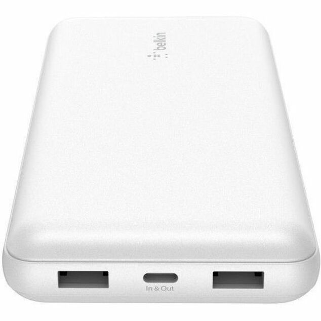 Chargeur portatif Belkin 15 W à 3 ports USB - 20 000 mAh - 2 x USB-A (12 W), 1 x USB-C (15 W) - avec câble USB-A vers USB-C - Blanc BPB012BTWH