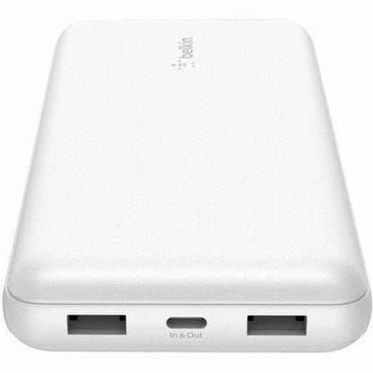 Chargeur portatif Belkin 15 W à 3 ports USB - 20 000 mAh - 2 x USB-A (12 W), 1 x USB-C (15 W) - avec câble USB-A vers USB-C - Blanc BPB012BTWH
