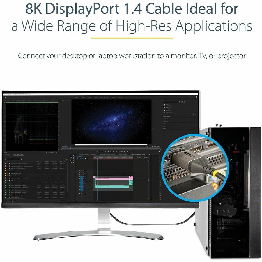 Câble DisplayPort 1.4 StarTech.com de 30 cm, 8K 60 Hz HDR10, vidéo UHD 4K 120 Hz, cordon d'écran DP vers DP, câble DP 1.4, M/M DP14VMM1F