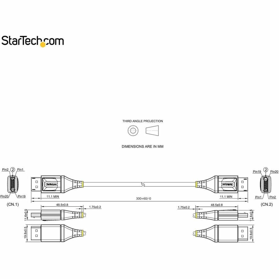 Câble DisplayPort 1.4 StarTech.com de 30 cm, 8K 60 Hz HDR10, vidéo UHD 4K 120 Hz, cordon d'écran DP vers DP, câble DP 1.4, M/M DP14VMM1F