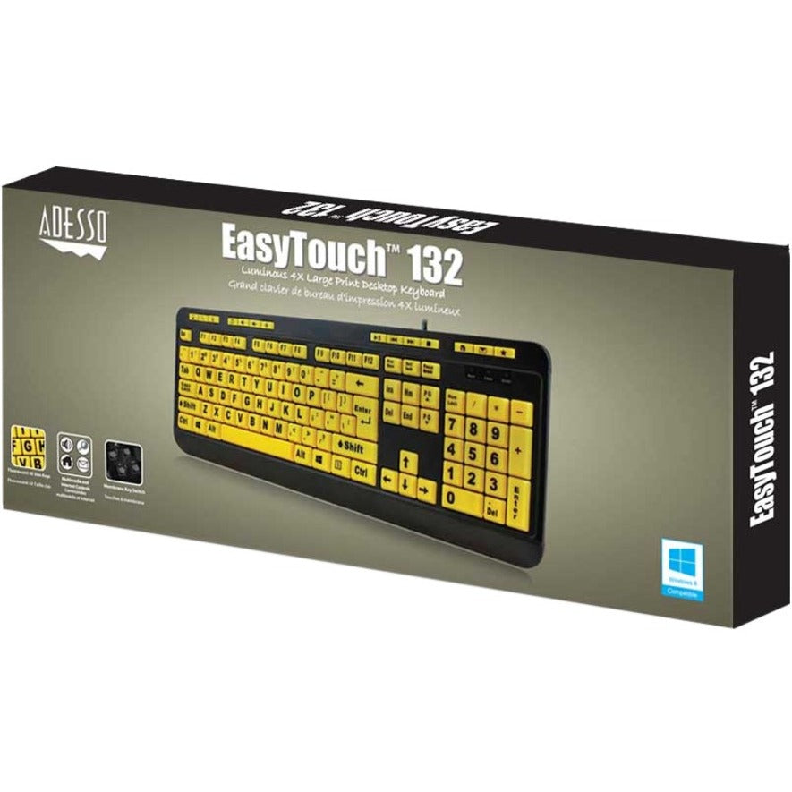 Clavier de bureau multimédia Adesso Luminous 4X à gros caractères AKB-132UY
