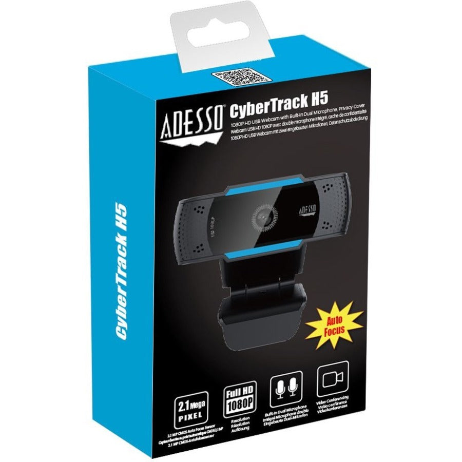 Webcam Adesso CyberTrack CyberTrack H5 - 2,1 mégapixels - 30 ips - Noir, Bleu - USB 2.0 - 1 de chaque CYBERTRACKH5
