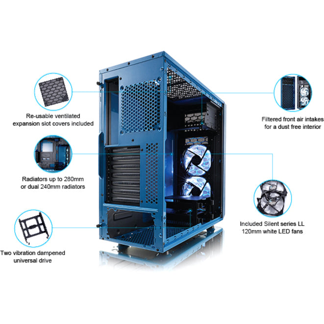 Boîtier d'ordinateur Fractal Design Focus G avec panneau latéral vitré FD-CA-FOCUS-BU-W