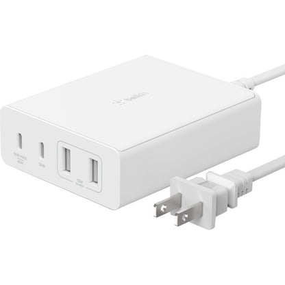 Chargeur Belkin GaN 108 W à 4 ports - 2 x USB-A, 2 x USB-C (108 W au total) - Cordon d'alimentation de 2 m/6,6 pi - Blanc WCH010DQWH