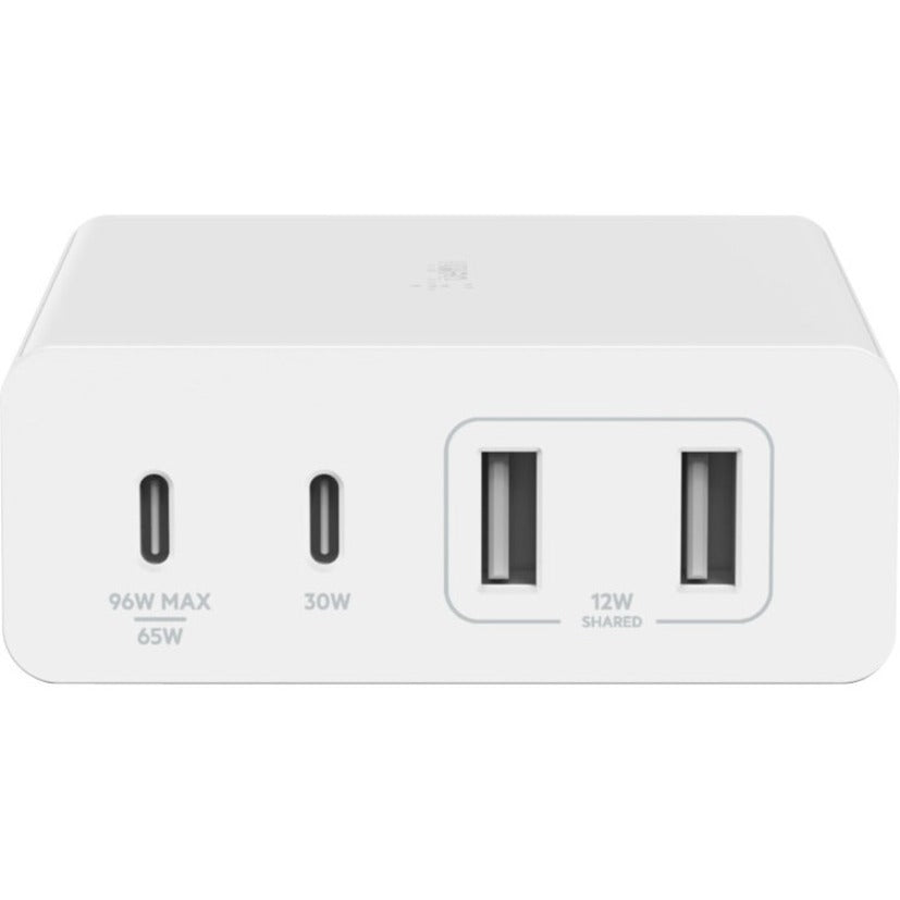 Chargeur Belkin GaN 108 W à 4 ports - 2 x USB-A, 2 x USB-C (108 W au total) - Cordon d'alimentation de 2 m/6,6 pi - Blanc WCH010DQWH