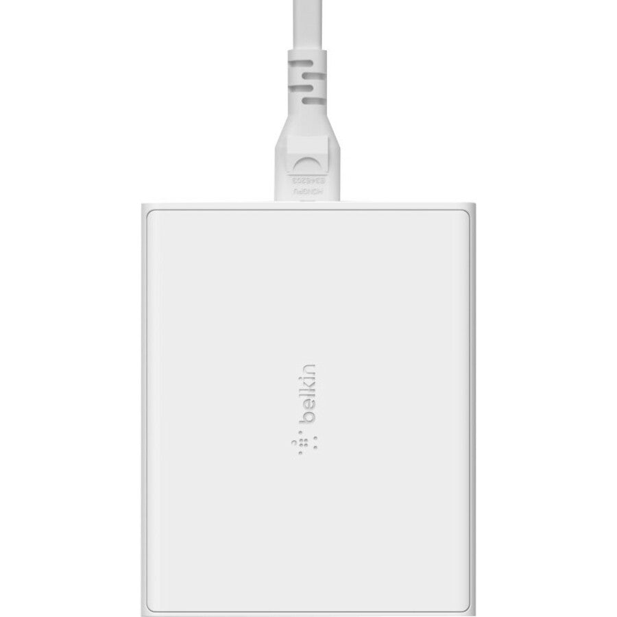 Chargeur Belkin GaN 108 W à 4 ports - 2 x USB-A, 2 x USB-C (108 W au total) - Cordon d'alimentation de 2 m/6,6 pi - Blanc WCH010DQWH