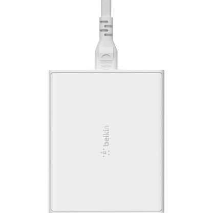 Chargeur Belkin GaN 108 W à 4 ports - 2 x USB-A, 2 x USB-C (108 W au total) - Cordon d'alimentation de 2 m/6,6 pi - Blanc WCH010DQWH