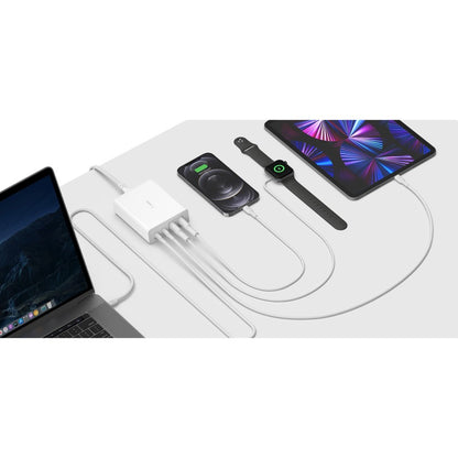 Chargeur Belkin GaN 108 W à 4 ports - 2 x USB-A, 2 x USB-C (108 W au total) - Cordon d'alimentation de 2 m/6,6 pi - Blanc WCH010DQWH