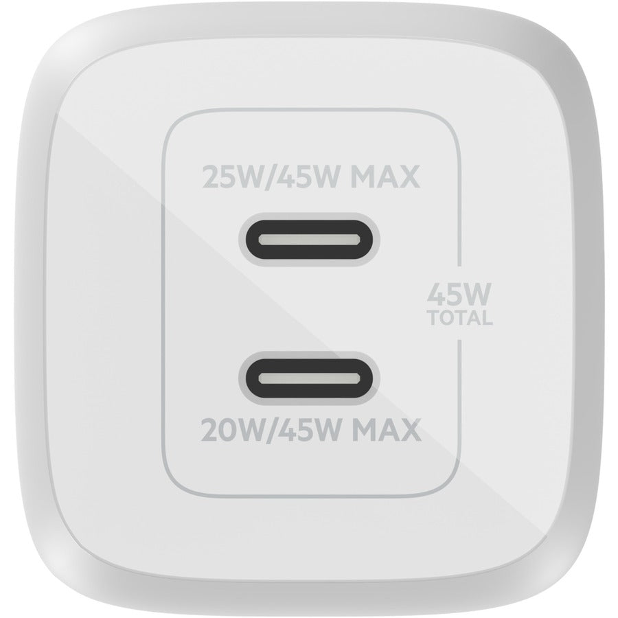 Belkin BoostCharge Pro Dual USB-C GaN Wall Charger with PPS 45W Laptop Chromebook Charging - Power Adapter WCH011DQWH