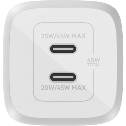 Belkin BoostCharge Pro Dual USB-C GaN Wall Charger with PPS 45W Laptop Chromebook Charging - Power Adapter WCH011DQWH