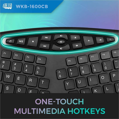 Adesso TruForm Wireless Ergonomic Keyboard And Optical Mouse WKB-1600CB