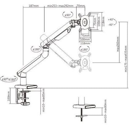 Amer HYDRA1A Mounting Arm for Monitor, Curved Screen Display, Display Screen - Textured White, Space Gray HYDRA1A