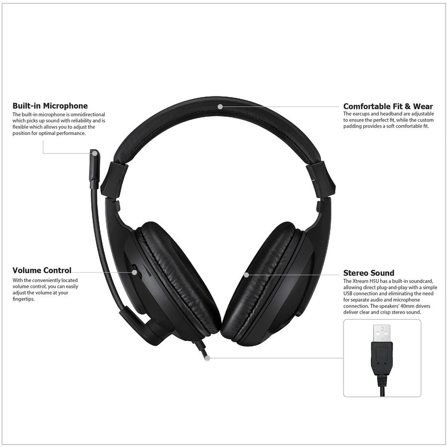 Adesso Xtream H5U Stereo USB Multimedia Headphone/Headset with Microphone XTREAM H5U