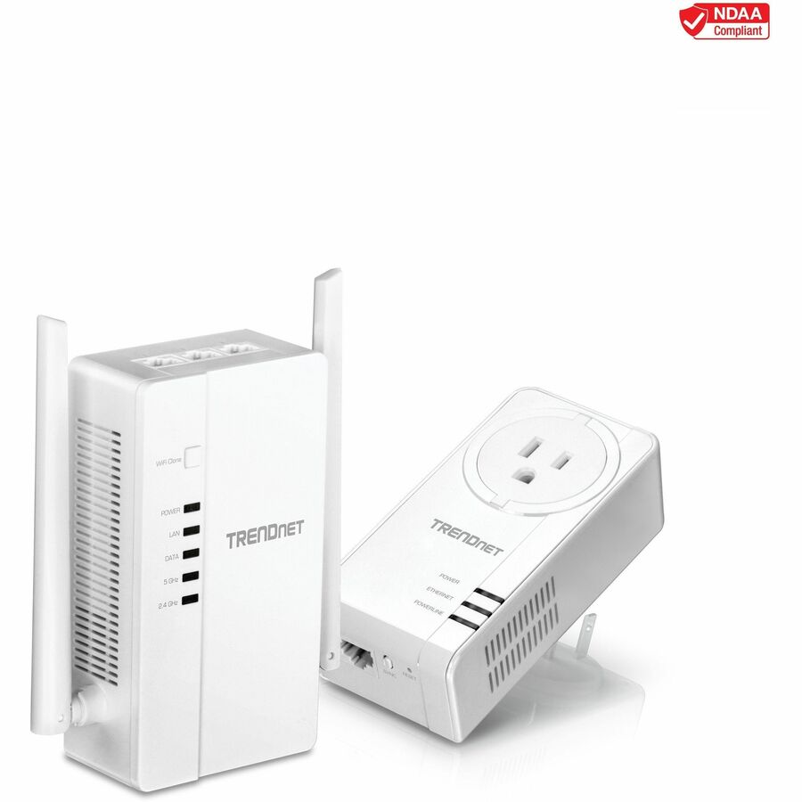 Kit de point d'accès sans fil AC1200 double bande Powerline 1200 AV2 Wi-Fi Everywhere de TRENDnet, comprend 1 x TPL-430AP et 1 x TPL-423E, 3 x ports Gigabit, installation facile, blanc, TPL-430APK TPL-430APK