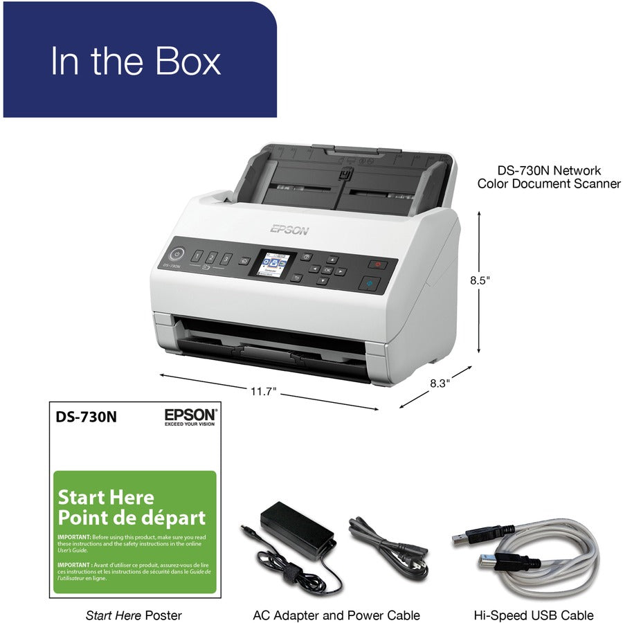 Scanner à feuilles Epson DS-730N - 600 dpi optique B11B259201