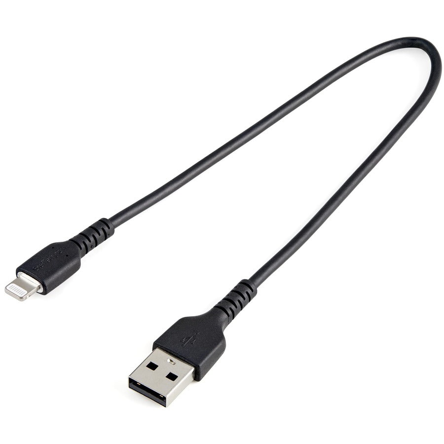 Câble USB-A vers Lightning noir durable de 30 cm de StarTech.com, câble de charge/synchronisation robuste et résistant pour Apple iPhone/iPad certifié MFi RUSBLTMM30CMB