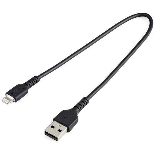 Câble USB-A vers Lightning noir durable de 30 cm de StarTech.com, câble de charge/synchronisation robuste et résistant pour Apple iPhone/iPad certifié MFi RUSBLTMM30CMB