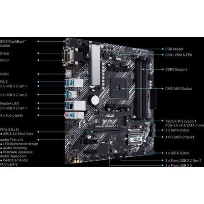 Carte mère de bureau Asus Prime B450M-A II - Chipset AMD B450 - Socket AM4 - Micro ATX PRIME B450M-A II