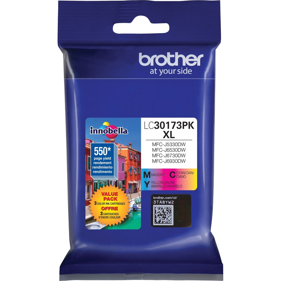 Cartouche d'encre à jet d'encre haute capacité d'origine Brother Innobella LC30173PKS - Pack économique - Cyan, Magenta, Jaune - 3/Pack LC30173PKS