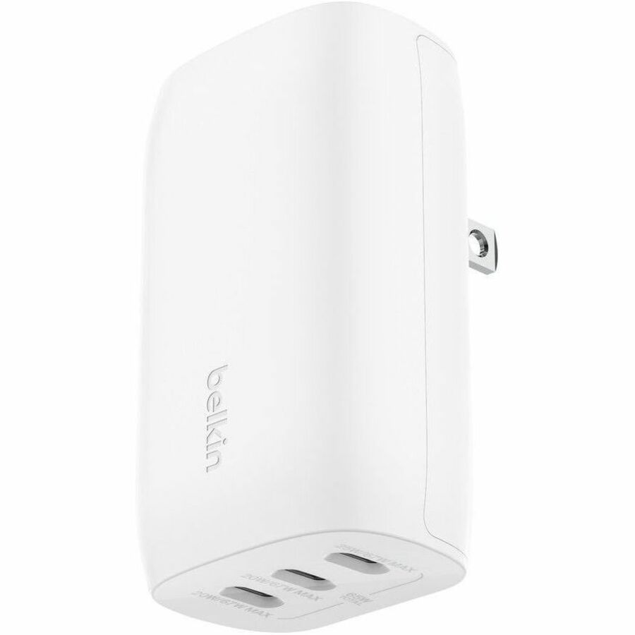 Chargeur mural portable Belkin 67 W à 3 ports USB-C - 3 x USB-C (67 W au total) - Charge rapide - Adaptateur secteur - Blanc WCC002DQWH