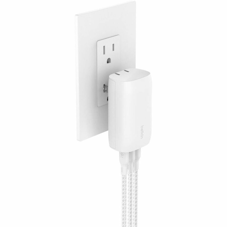 Chargeur mural portable Belkin 67 W à 3 ports USB-C - 3 x USB-C (67 W au total) - Charge rapide - Adaptateur secteur - Blanc WCC002DQWH