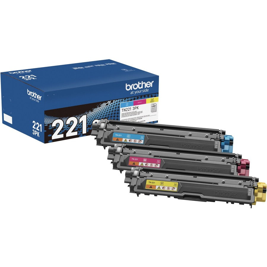 Cartouche de toner laser d'origine Brother TN221 à rendement standard - Multipack - Cyan, Magenta, Jaune - 3 / Boîte TN221 3PK