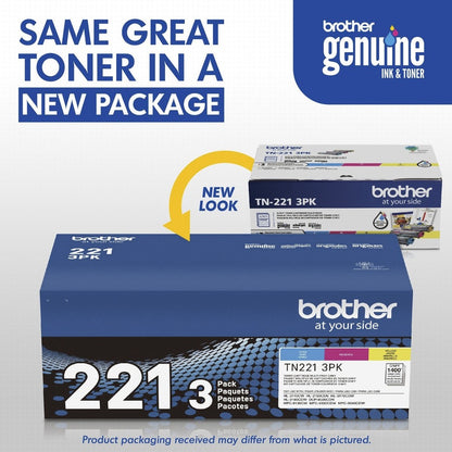 Cartouche de toner laser d'origine Brother TN221 à rendement standard - Multipack - Cyan, Magenta, Jaune - 3 / Boîte TN221 3PK