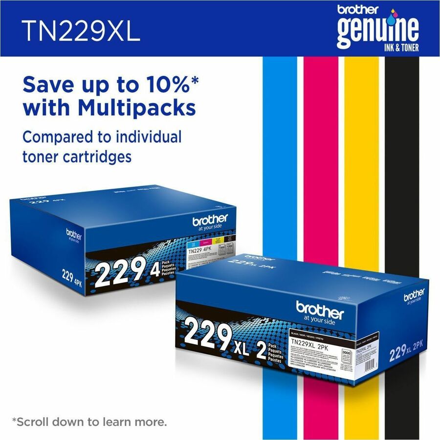 Cartouche de toner laser haute capacité d'origine Brother - Magenta - 1 unité TN229XLM