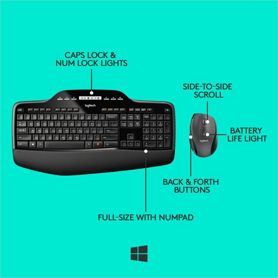 Ensemble clavier et souris sans fil Logitech MK710 pour Windows, technologie sans fil avancée 2,4 GHz, souris sans fil, touches multimédias, autonomie de la batterie de 3 ans, PC/Mac 920-002416