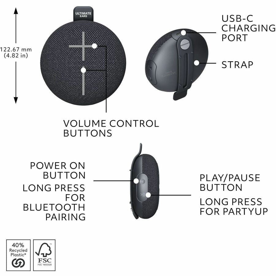 Logitech UE Mini Roll Portable Speaker System - Black 984-002015
