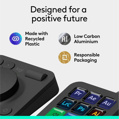 Console Logitech MX Creative, clavier programmable avec 9 touches LCD personnalisables et molette de commande pour la conception graphique, le montage vidéo, la photographie, à utiliser avec Adobe, Zoom, Spotify et plus encore (Graphite) 920-012660