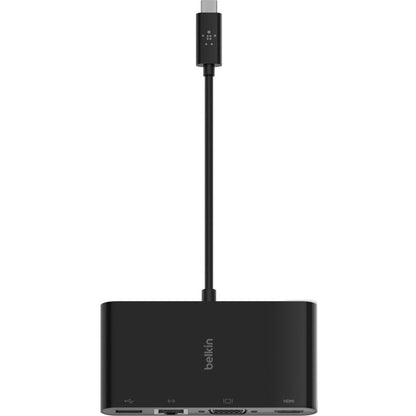 Adaptateur multiport USB-C Belkin, USB-C vers HDMI - USB A 3.0 - VGA - Ethernet, jusqu'à une résolution 4K AVC005BTBK
