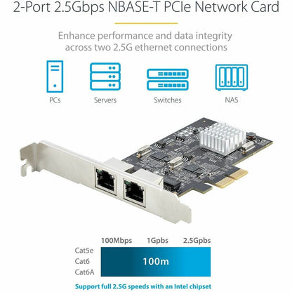 StarTech.com Carte réseau PCIe NBASE-T 2 ports 2,5 G, interface de carte réseau informatique, Intel® I225-V, Ethernet double port, carte réseau multi-Gigabit PR22GI-NETWORK-CARD
