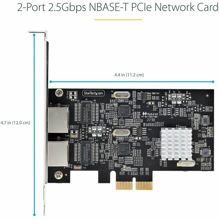 StarTech.com Carte réseau PCIe NBASE-T 2 ports 2,5 G, interface de carte réseau informatique, Intel® I225-V, Ethernet double port, carte réseau multi-Gigabit PR22GI-NETWORK-CARD