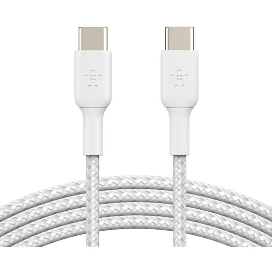 Câble tressé USB-C vers USB-C Belkin (1 m / 3,3 pi, blanc) CAB004BT1MWH