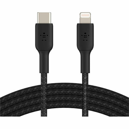 Câble USB-C vers Lightning 30 W Belkin - Nylon tressé - M/M - 2 m/6,6 pi - Noir CAA004BT2MBK