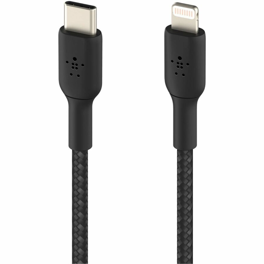 Câble USB-C vers Lightning 30 W Belkin - Nylon tressé - M/M - 2 m/6,6 pi - Noir CAA004BT2MBK